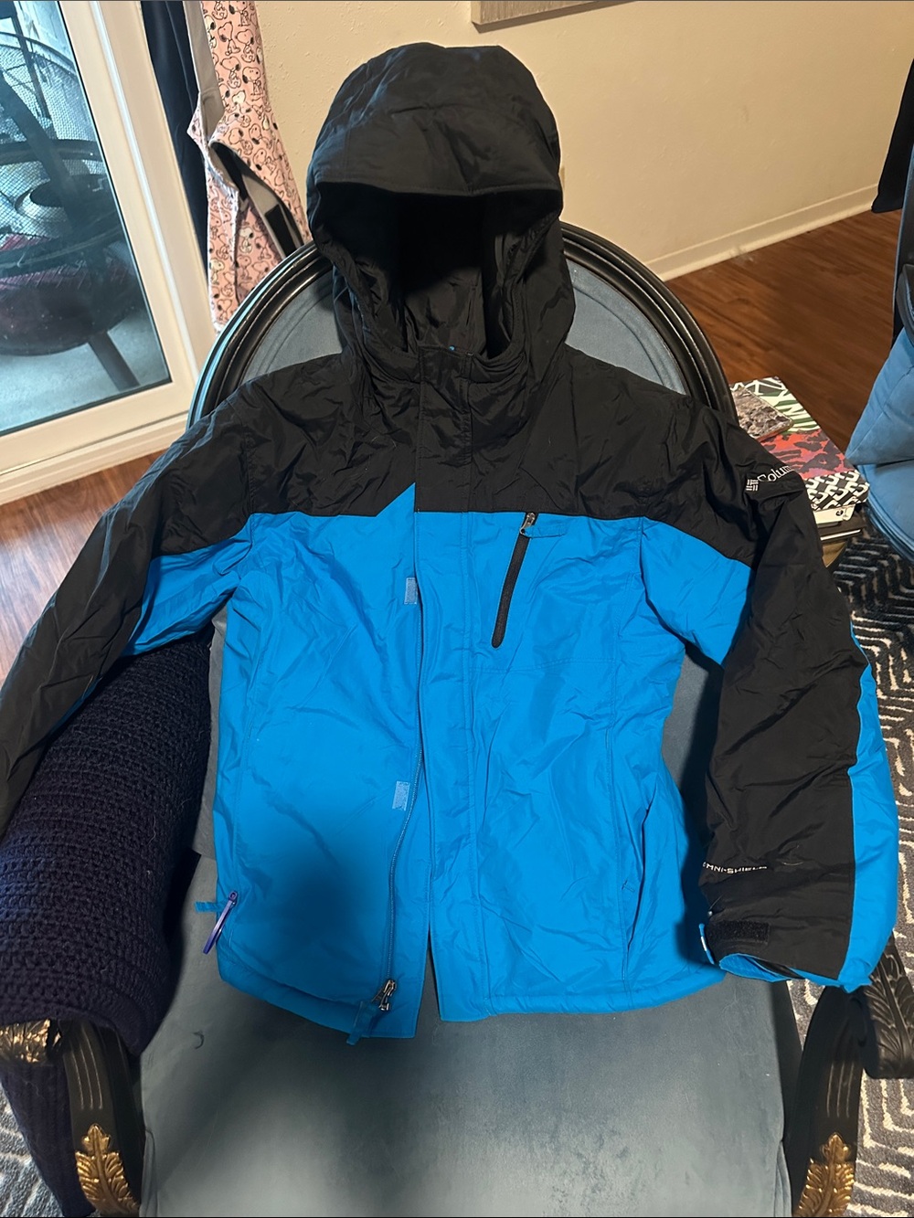 COLUMBIA Boys Black & Blue Hooded Ski Jacket